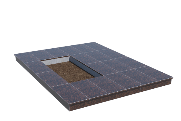 Площадки на могилу в Альметьевске | Площадка с вертикальной (10 см) облицовкой Дымовским гранитом (под цветник)