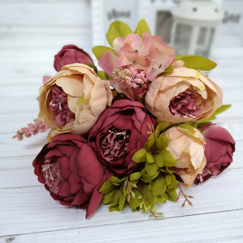 Искусственные цветы в Альметьевске | Цветы искусственные «Пионы», персиково-малиновые, букет
