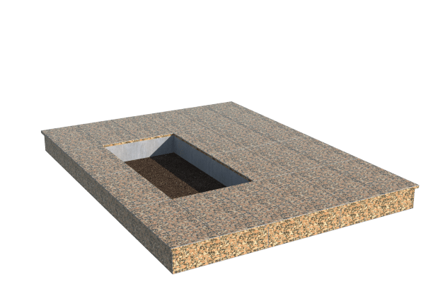 Площадки на могилу в Альметьевске | Площадка с вертикальной (15 см) облицовкой Южно-султаевским гранитом (под цветник)