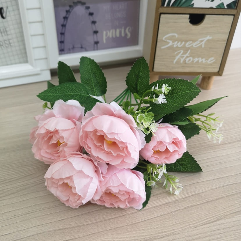 Искусственные цветы в Альметьевске | Цветы искусственные «Минипиончики с гипсофилой», нежно-розовые, букет