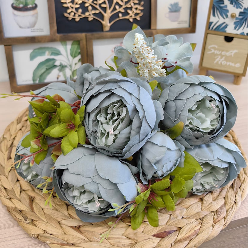 Искусственные цветы в Альметьевске | Цветы искусственные «Пионы», серо-голубые, букет