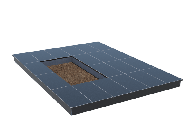 Площадки на могилу в Альметьевске | Площадка с вертикальной (10 см) облицовкой гранитом Габбро (под цветник)